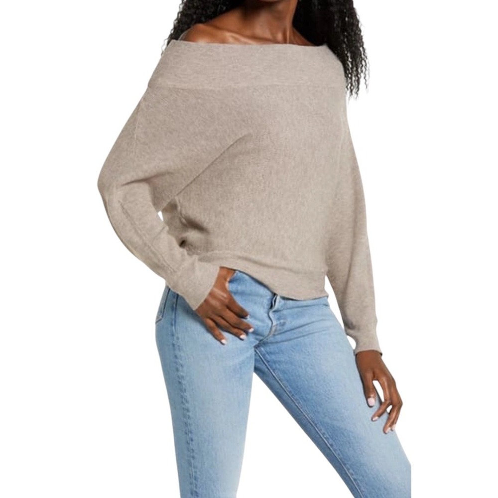 Dreamers by Debut Women's Tan Off the Shoulder Sweater In Mocha Size M/L